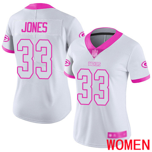 Green Bay Packers Limited White Pink Women #33 Jones Aaron Jersey Nike NFL Rush Fashion->nfl t-shirts->Sports Accessory